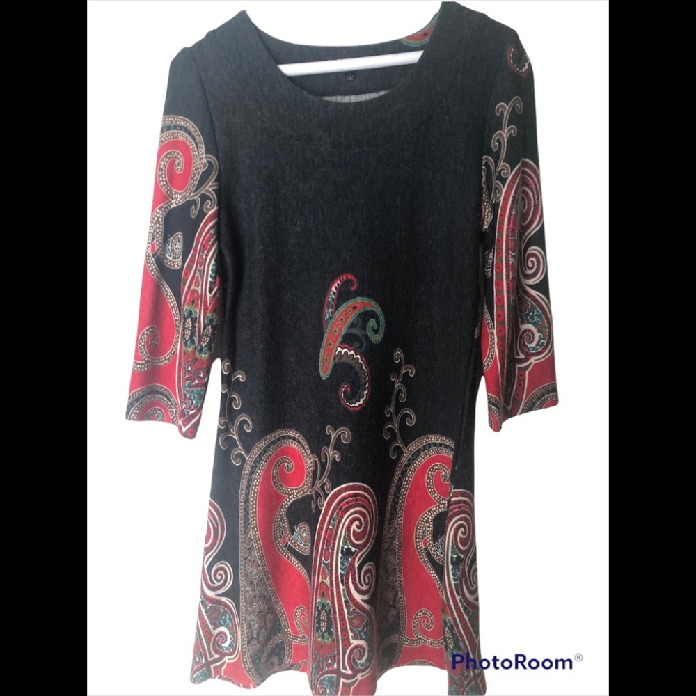 Grey, paisley, knit dress.